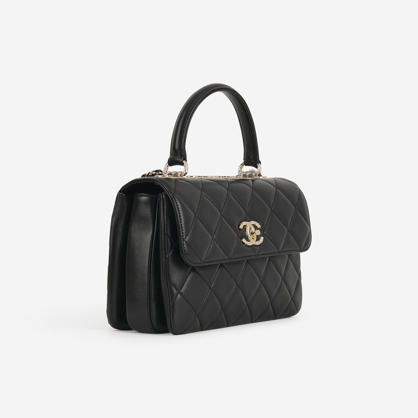 Chanel Small Trendy CC Flap Bag - Black Lambskin with Strass CC | Champagne Gold Hardware