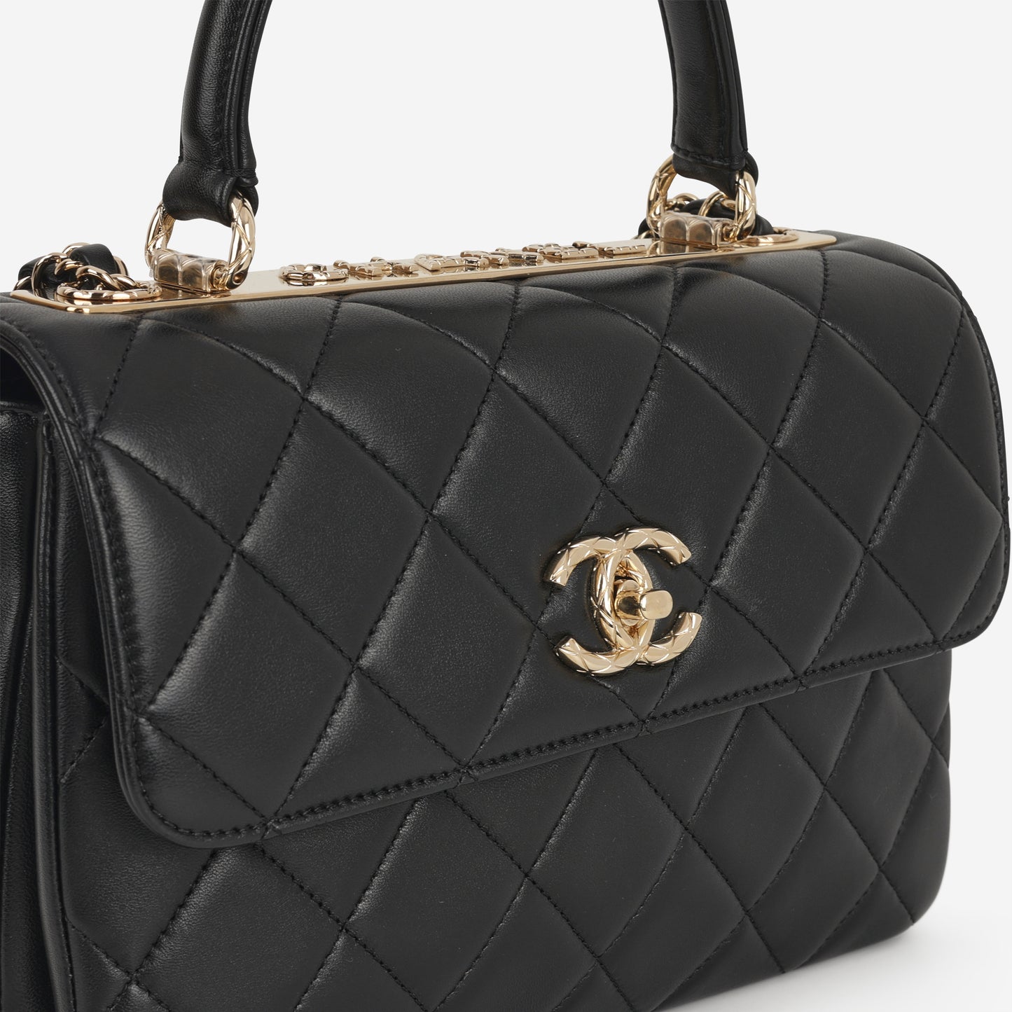 Chanel Small Trendy CC Flap Bag - Black Lambskin with Strass CC | Champagne Gold Hardware