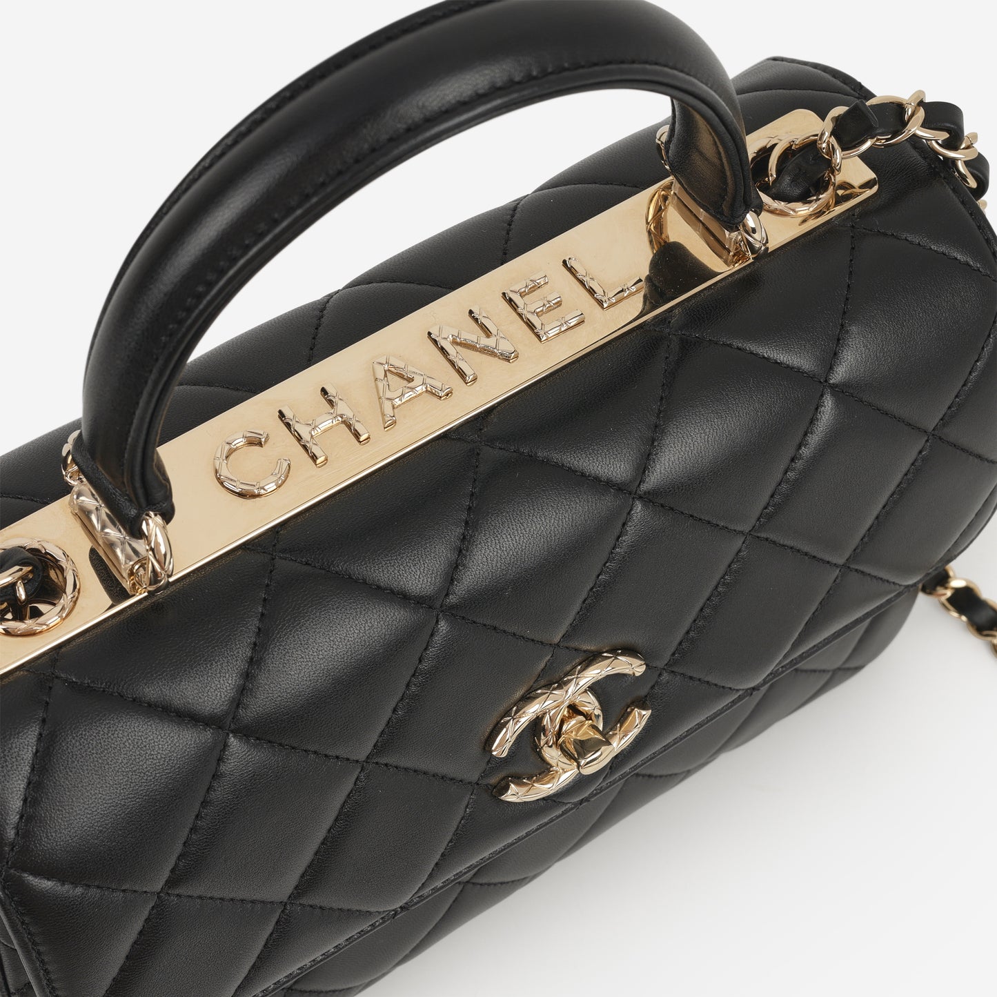 Chanel Small Trendy CC Flap Bag - Black Lambskin with Strass CC | Champagne Gold Hardware