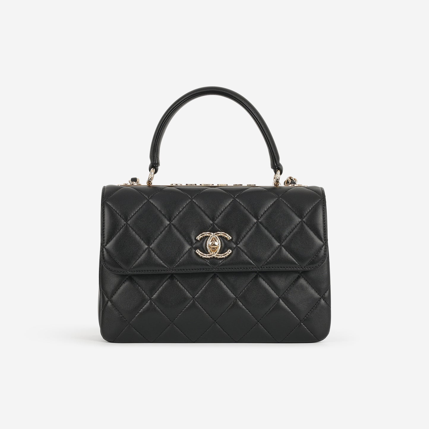 Chanel Small Trendy CC Flap Bag - Black Lambskin with Strass CC | Champagne Gold Hardware