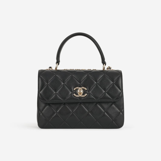 Chanel Small Trendy CC Flap Bag - Black Lambskin with Strass CC | Champagne Gold Hardware