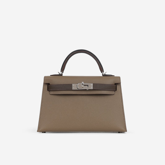 Hermès Tri-Color Mini Kelly 20 - Etoupe / Ecorce / Black Epsom | Palladium Hardware