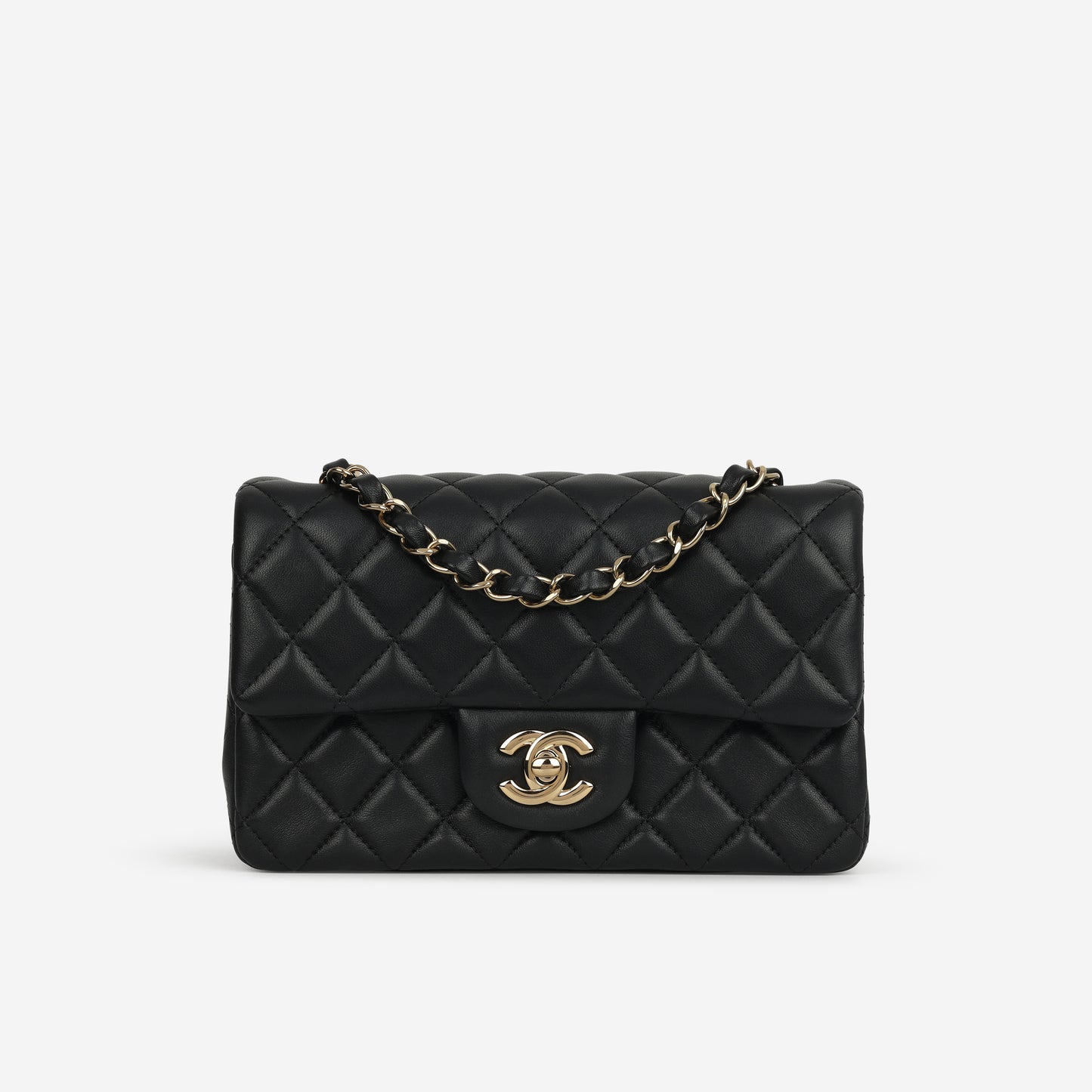 Chanel Mini Rectangular - Black Lambskin | Champagne Gold Hardware