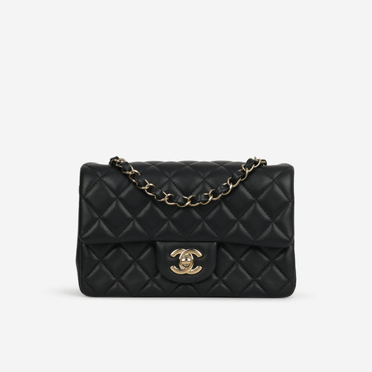 Chanel Mini Rectangular - Black Lambskin | Champagne Gold Hardware