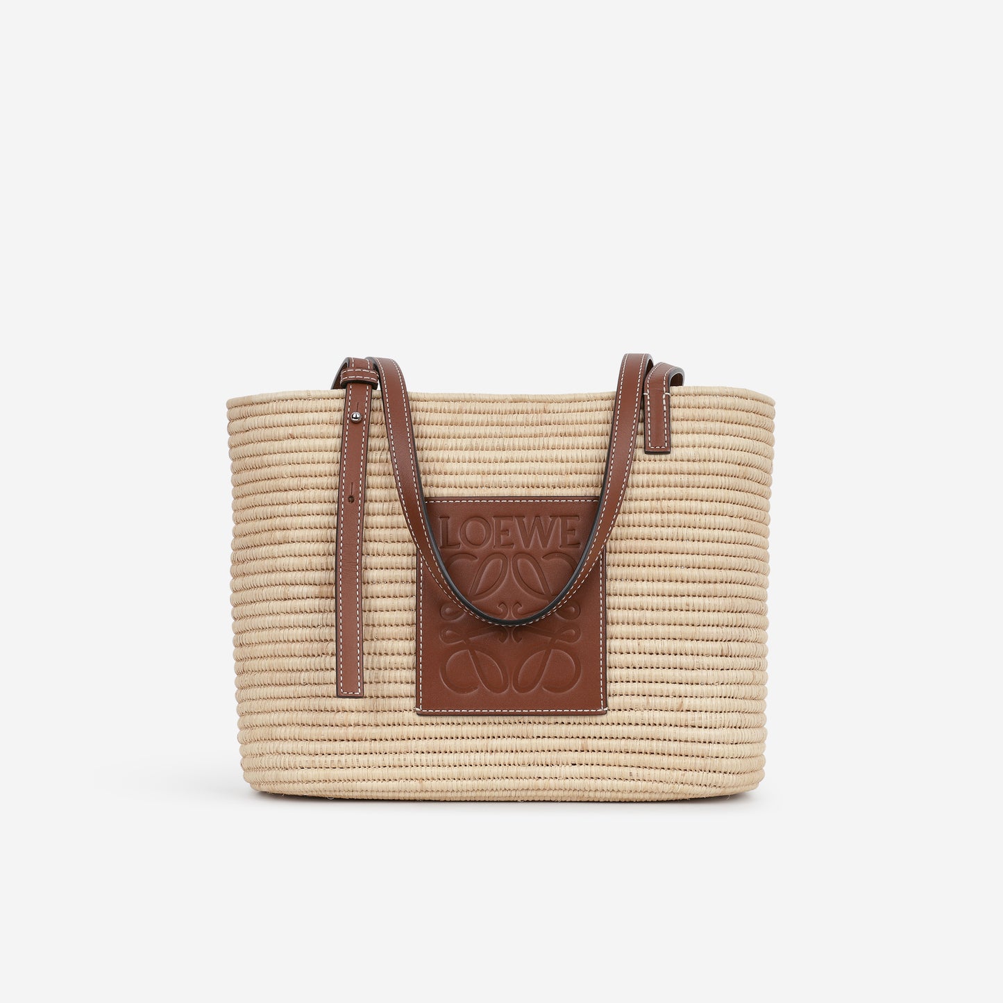 Loewe Small Woven Tote - Beige Raffle/Brown Calfskin | Silver Hardware