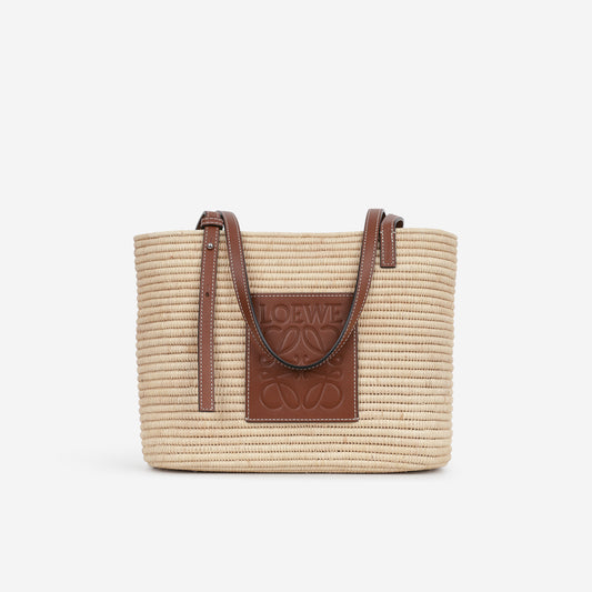 Loewe Small Woven Tote - Beige Raffle/Brown Calfskin | Silver Hardware