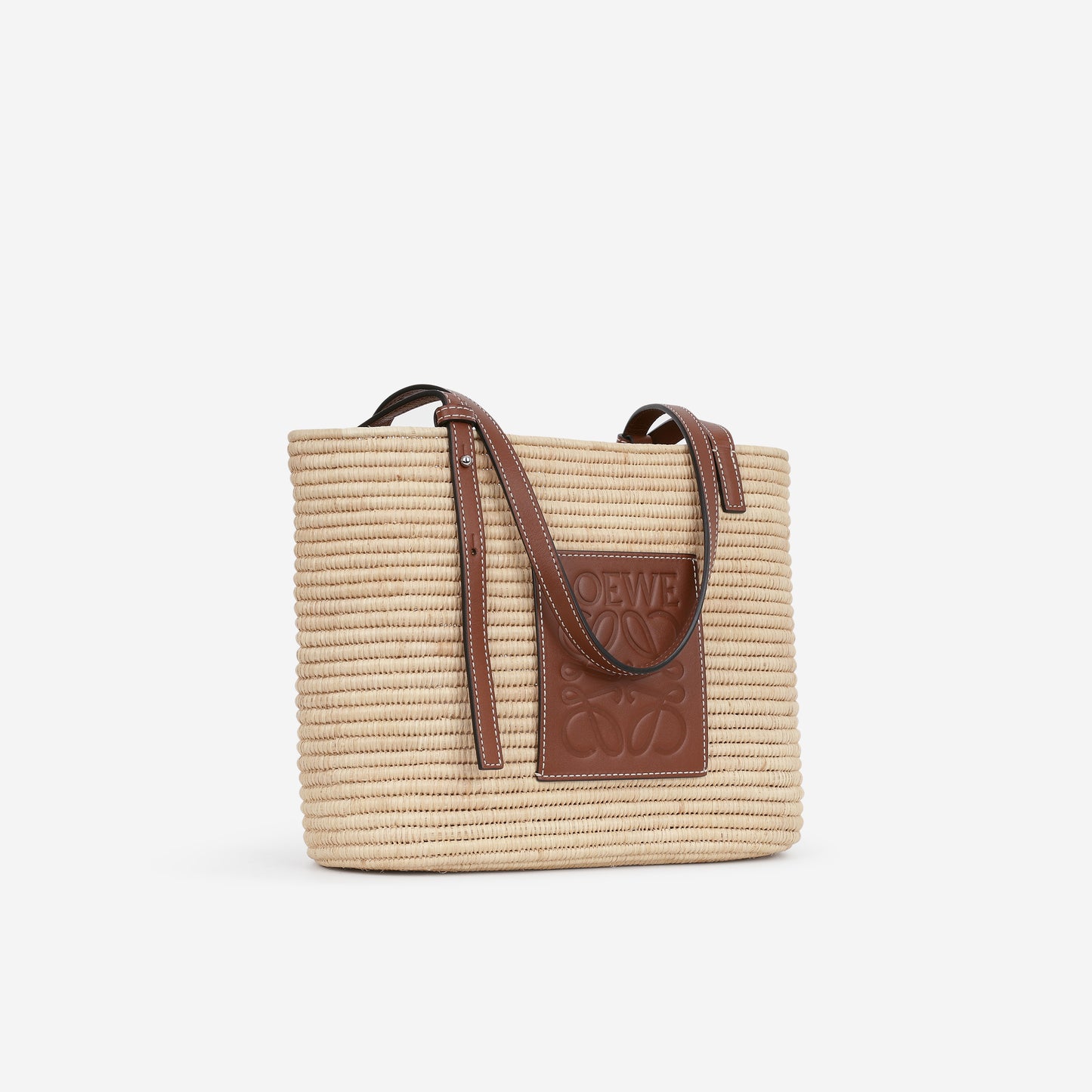 Loewe Small Woven Tote - Beige Raffle/Brown Calfskin | Silver Hardware