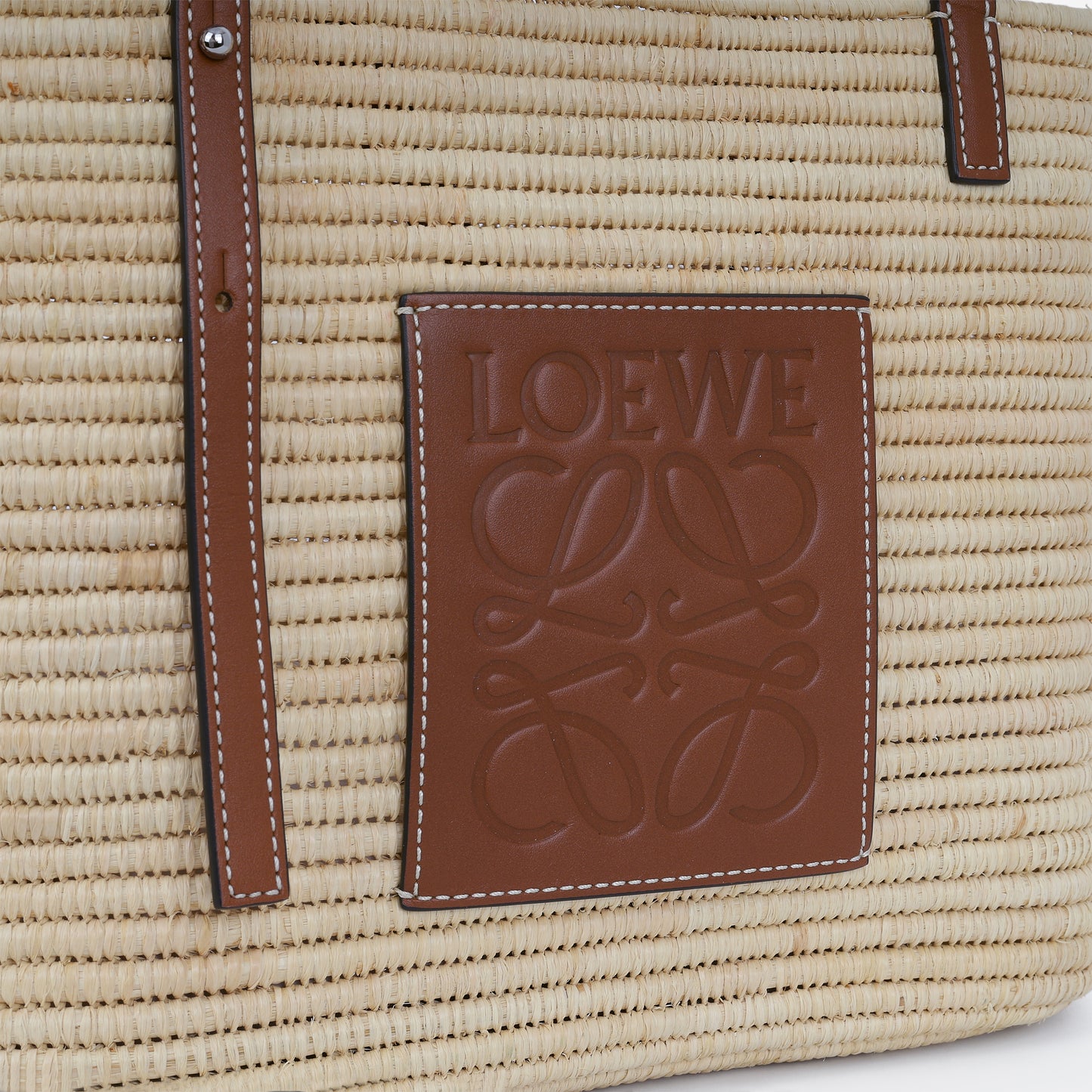 Loewe Small Woven Tote - Beige Raffle/Brown Calfskin | Silver Hardware