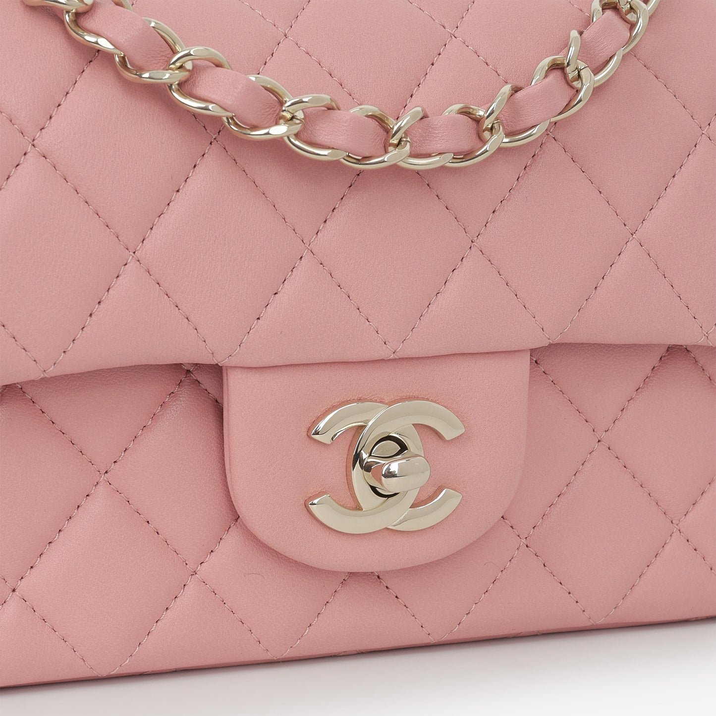 Chanel Mini Flap Rectangular - Pink Lambskin | Champagne Gold Hardware