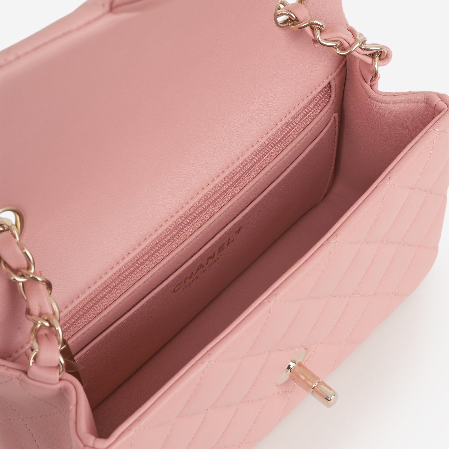 Chanel Mini Flap Rectangular - Pink Lambskin | Champagne Gold Hardware