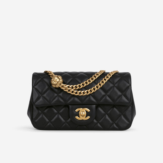 Chanel Mini Rectangular Camellia Crush - Black Lambskin | Gold Hardware