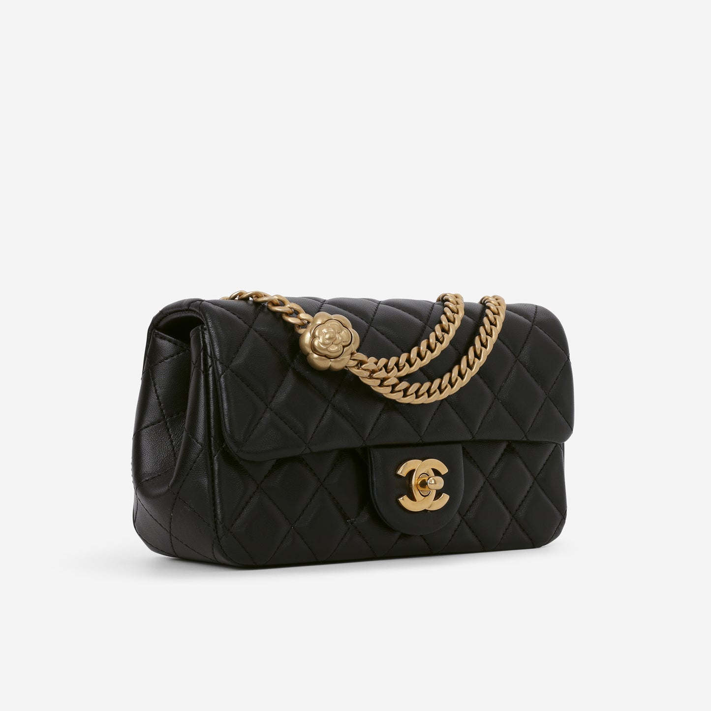 Chanel Mini Rectangular Camellia Crush - Black Lambskin | Gold Hardware