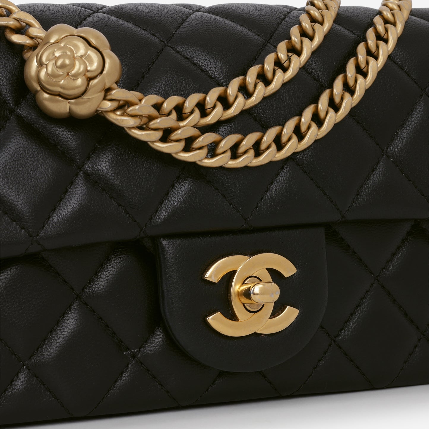 Chanel Mini Rectangular Camellia Crush - Black Lambskin | Gold Hardware