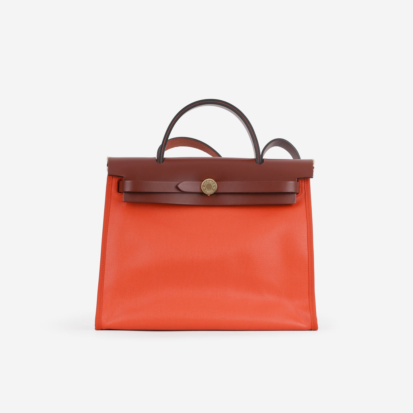 Hermès Herbag 31 - Orange Mecano Berline Toile / Rouge H Hunter | Gold Hardware