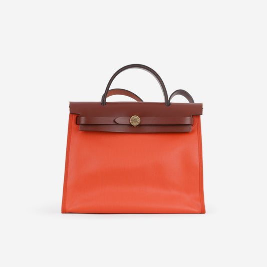 Hermès Herbag 31 - Orange Mecano Berline Toile / Rouge H Hunter | Gold Hardware - Bagista