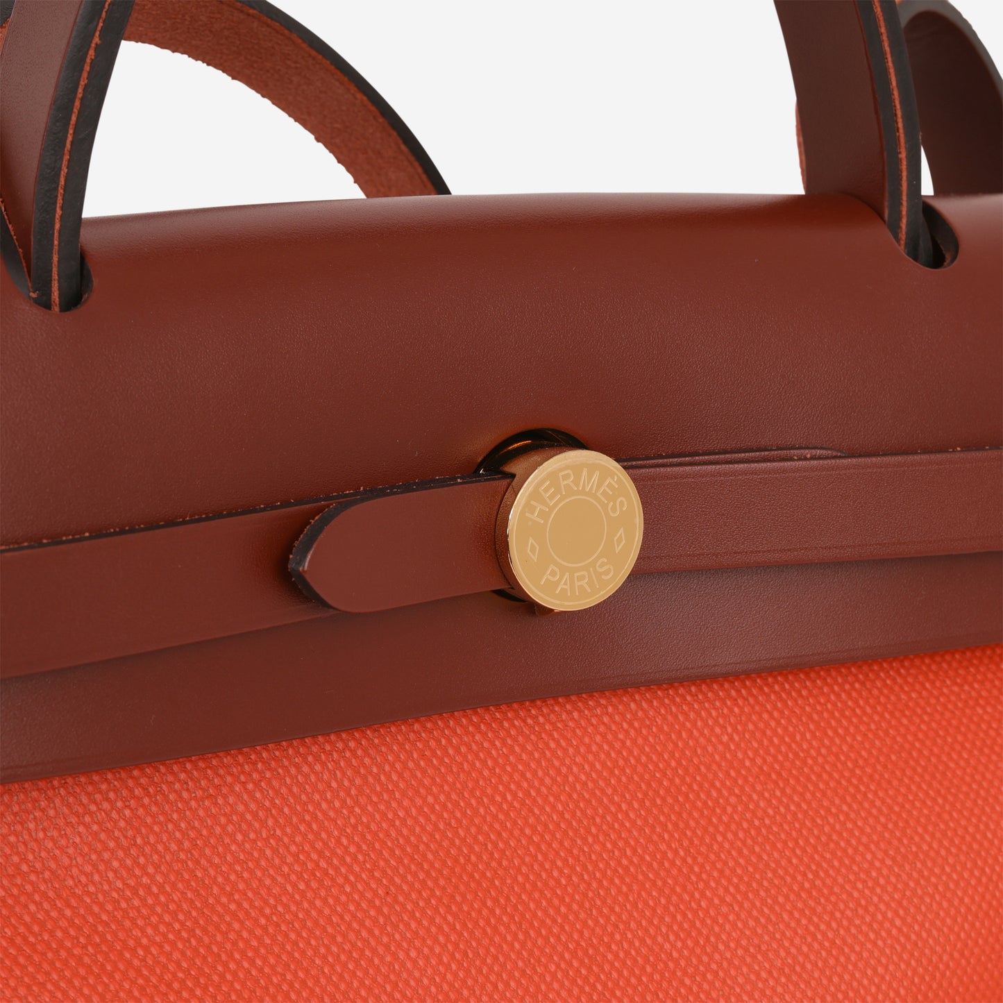 Hermès Herbag 31 - Orange Mecano Berline Toile / Rouge H Hunter | Gold Hardware