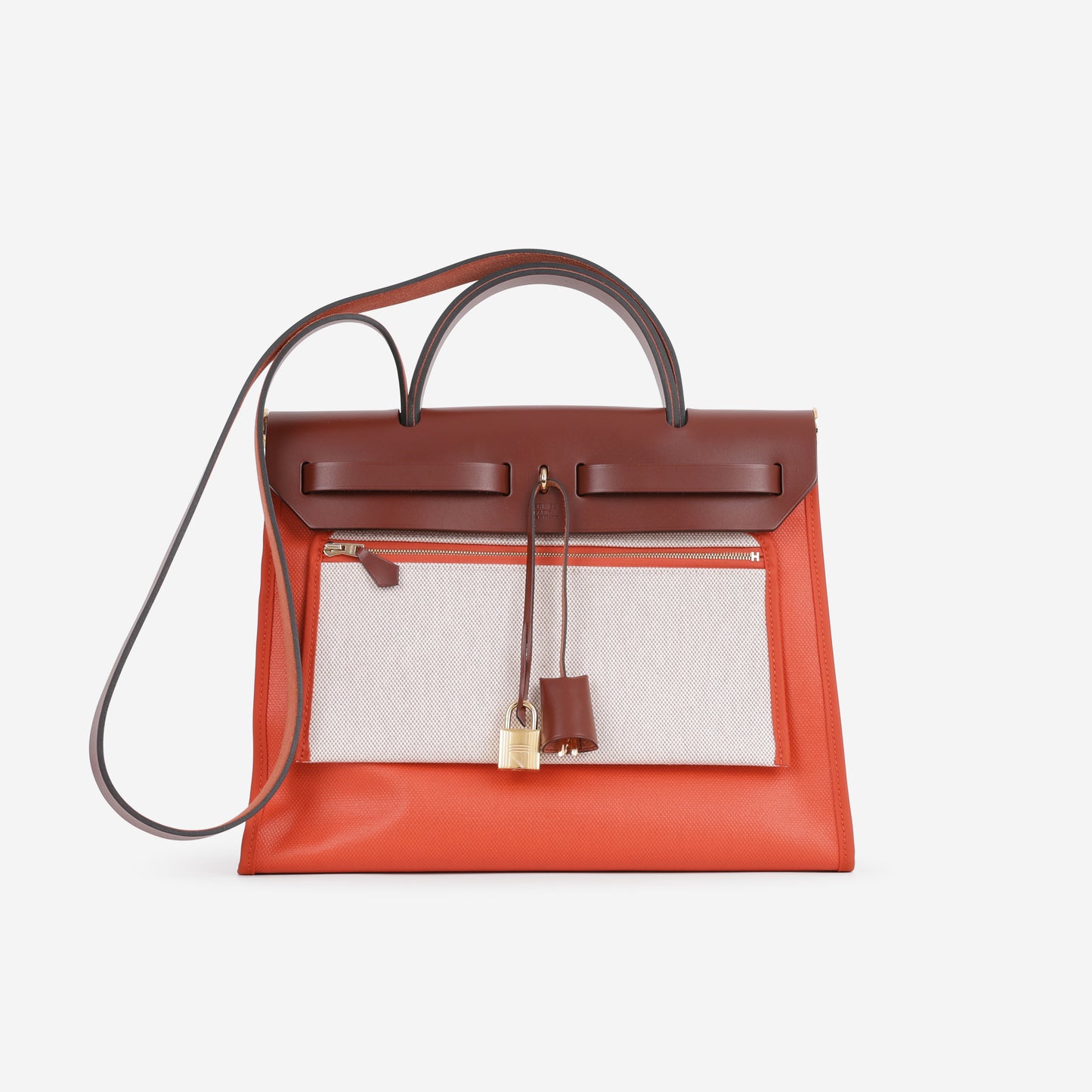 Hermès Herbag 31 - Orange Mecano Berline Toile / Rouge H Hunter | Gold Hardware