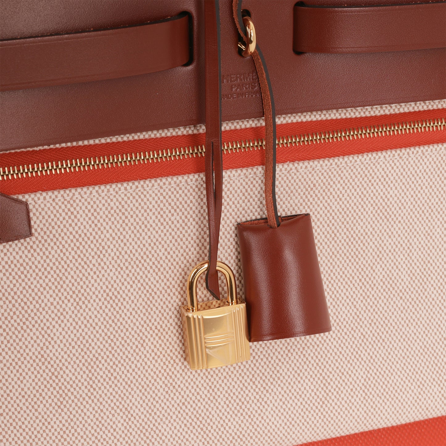 Hermès Herbag 31 - Orange Mecano Berline Toile / Rouge H Hunter | Gold Hardware