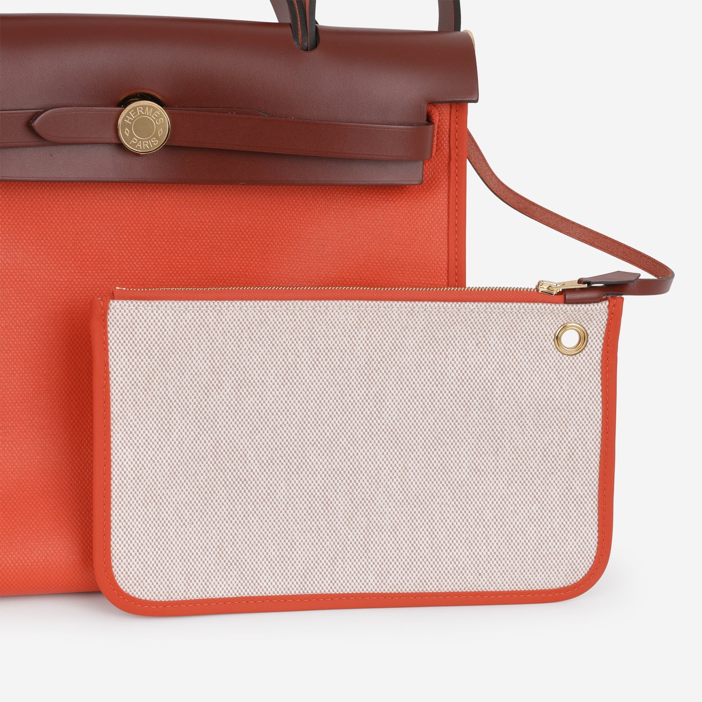 Hermès Herbag 31 - Orange Mecano Berline Toile / Rouge H Hunter | Gold Hardware
