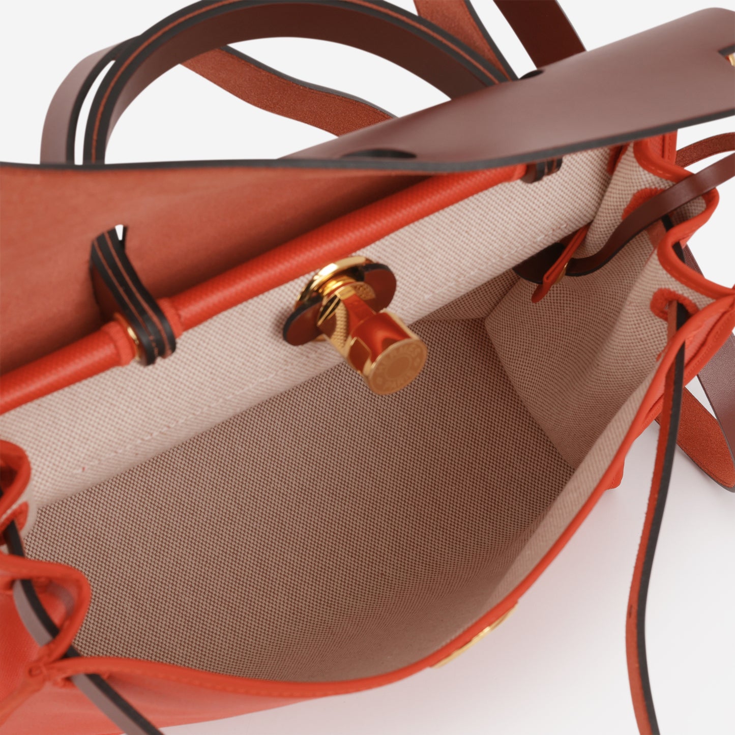 Hermès Herbag 31 - Orange Mecano Berline Toile / Rouge H Hunter | Gold Hardware