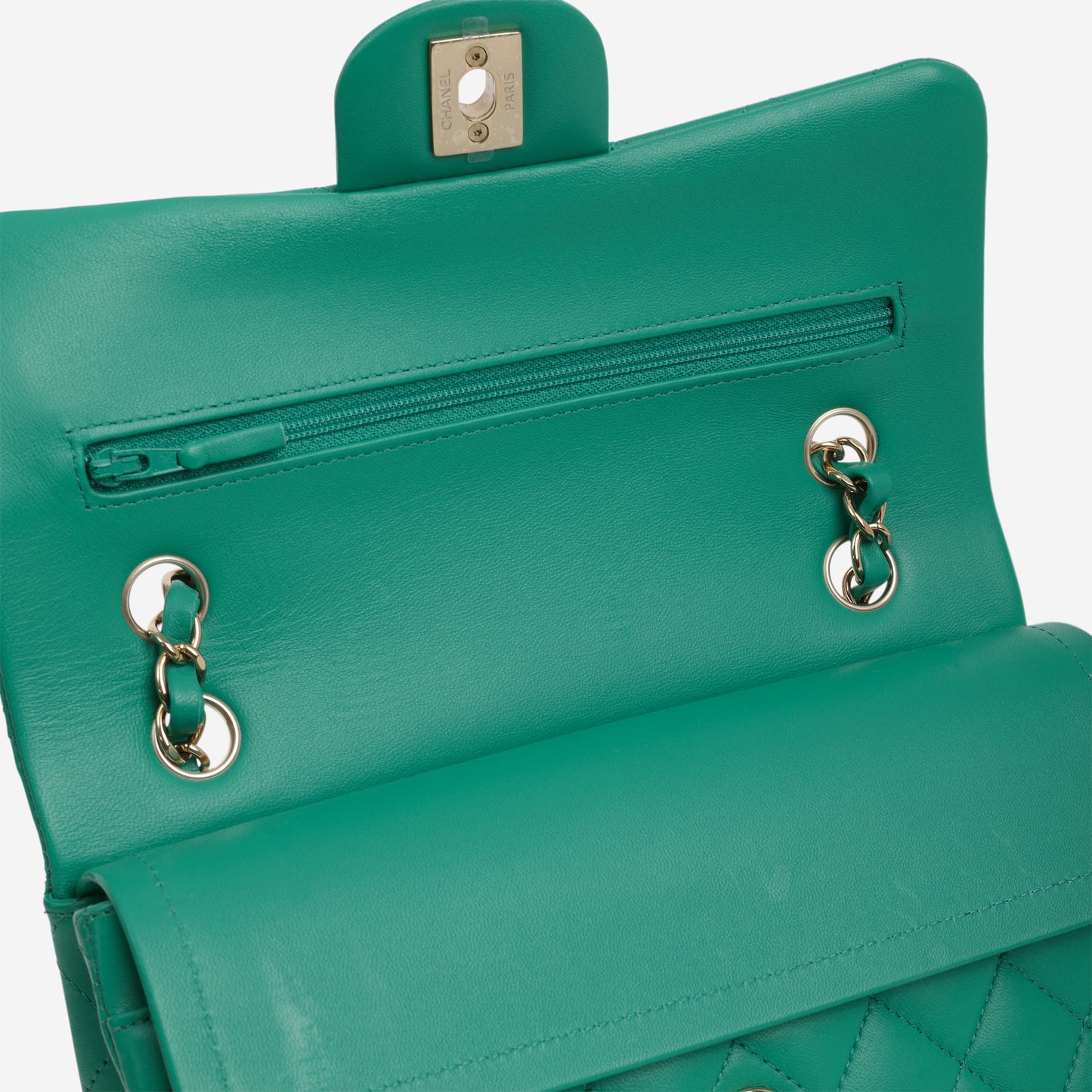Chanel Small Classic Flap - Green Lambskin | Champagne Gold Hardware
