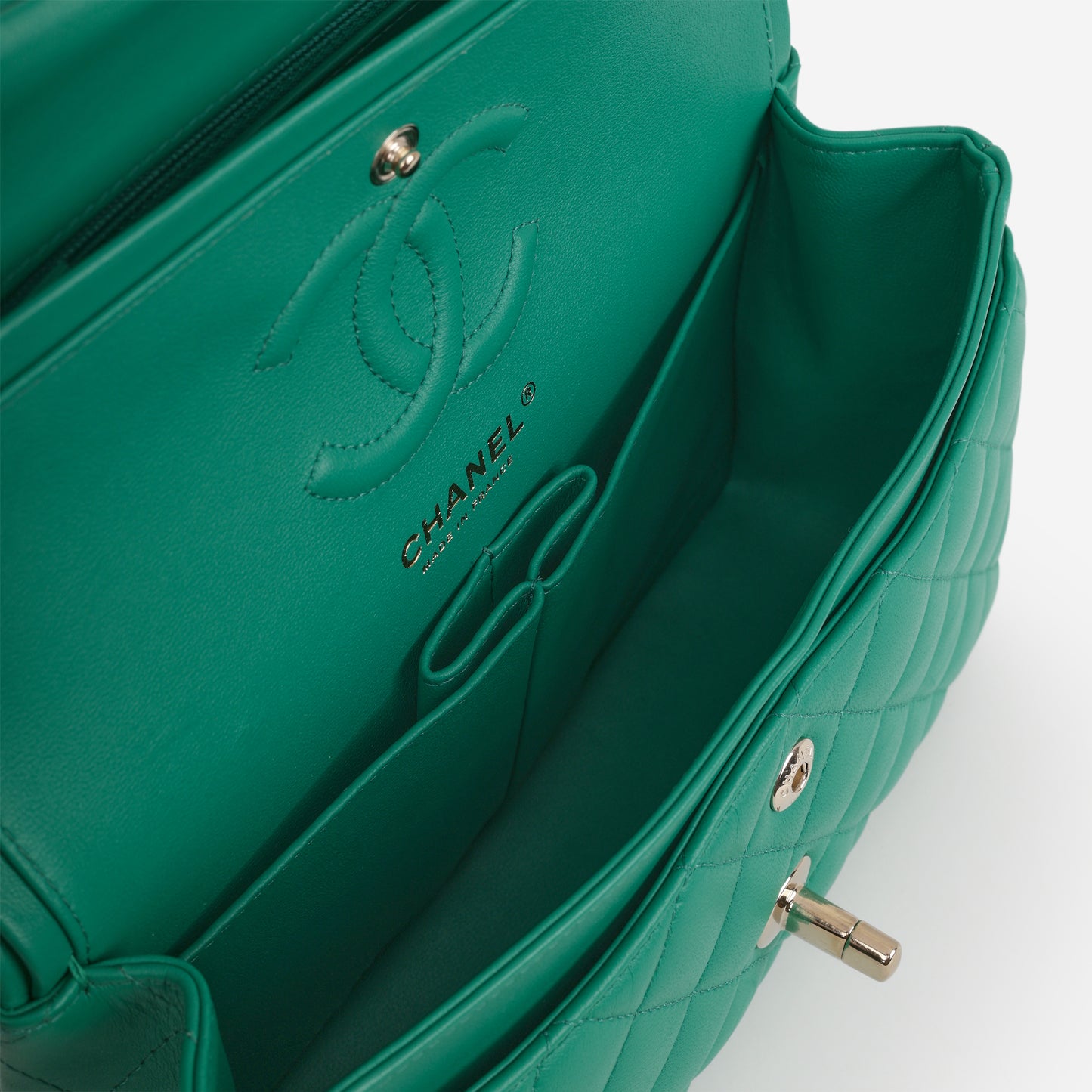 Chanel Small Classic Flap - Green Lambskin | Champagne Gold Hardware