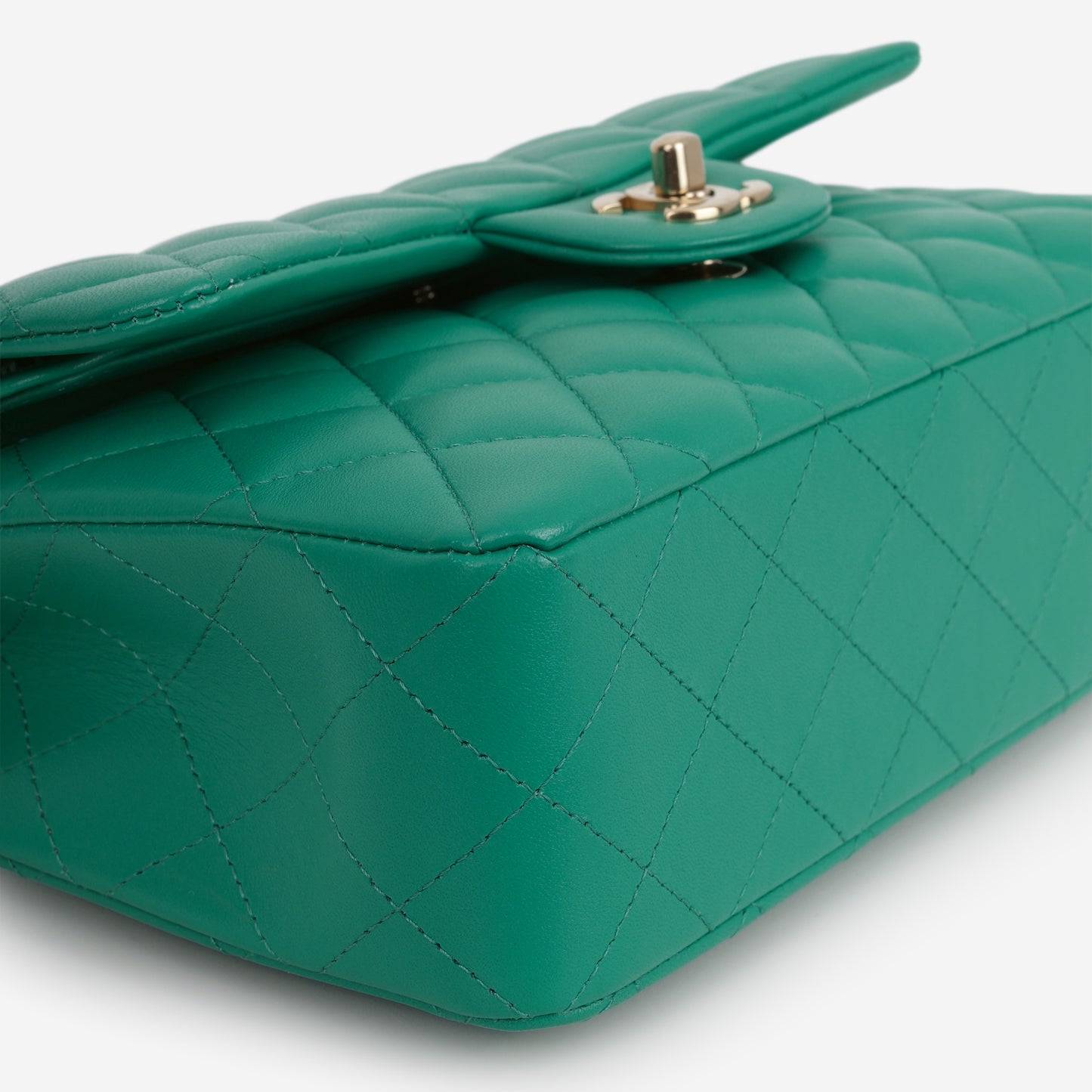 Chanel Small Classic Flap - Green Lambskin | Champagne Gold Hardware