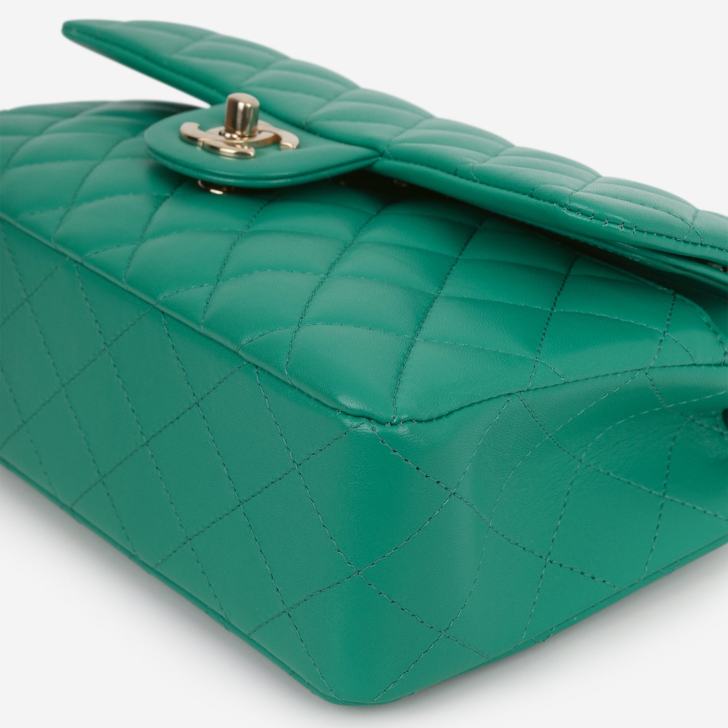 Chanel Small Classic Flap - Green Lambskin | Champagne Gold Hardware