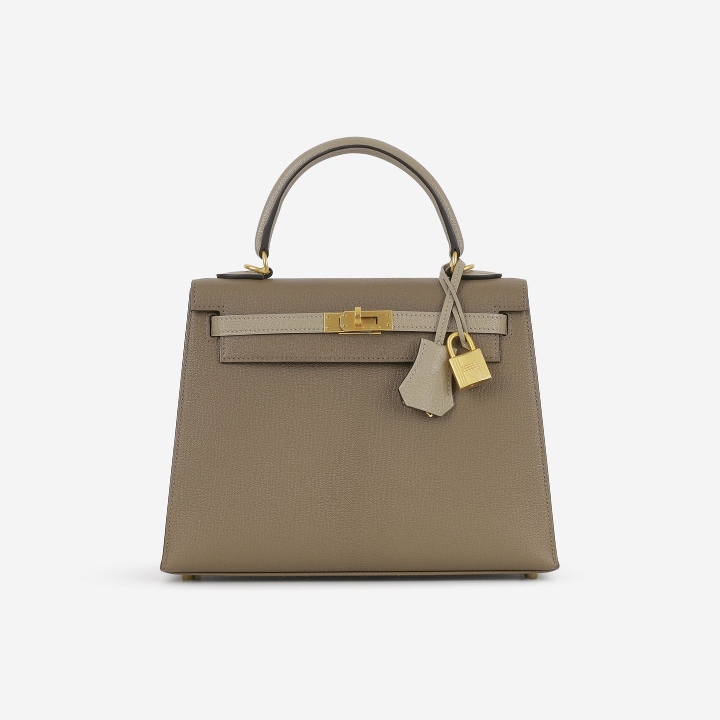Hermès HSS Kelly 25 - Etoupe / Gris Tourterelle Chevre | Brushed Gold Hardware