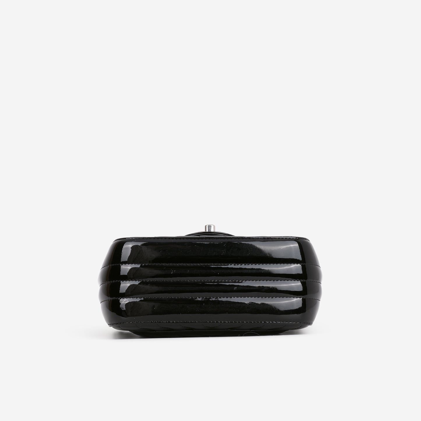 Chanel Mini Square - Black Chevron Patent | Silver Hardware