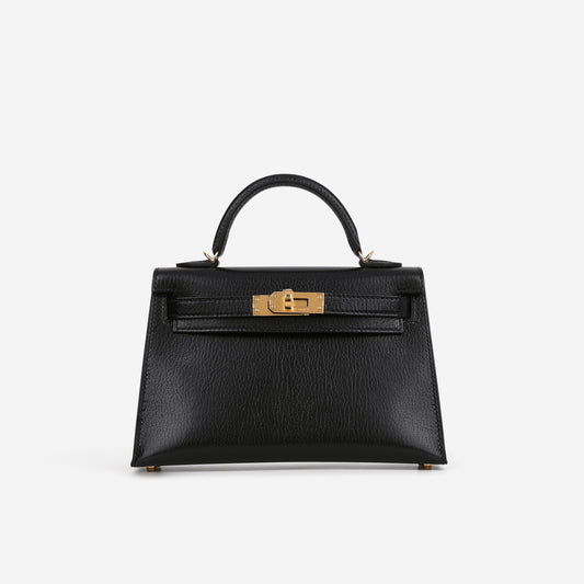 Hermès Mini Kelly 20cm - Black Chevre Chamkila | Gold Hardware