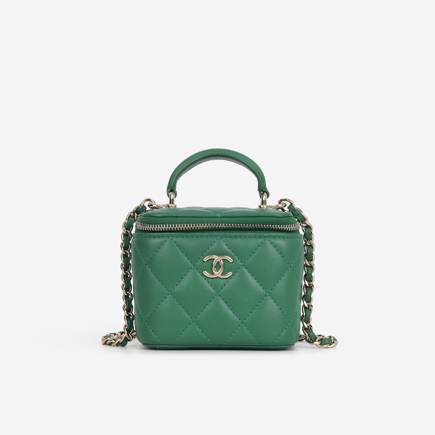 Chanel Mini Top Handle Vanity - Green Lambskin | Champagne Gold Hardware