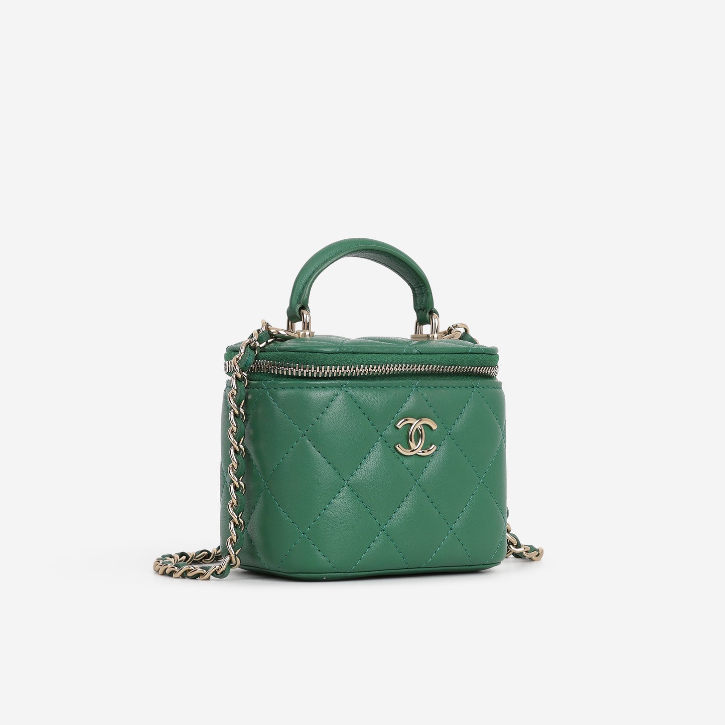 Chanel Mini Top Handle Vanity - Green Lambskin | Champagne Gold Hardware