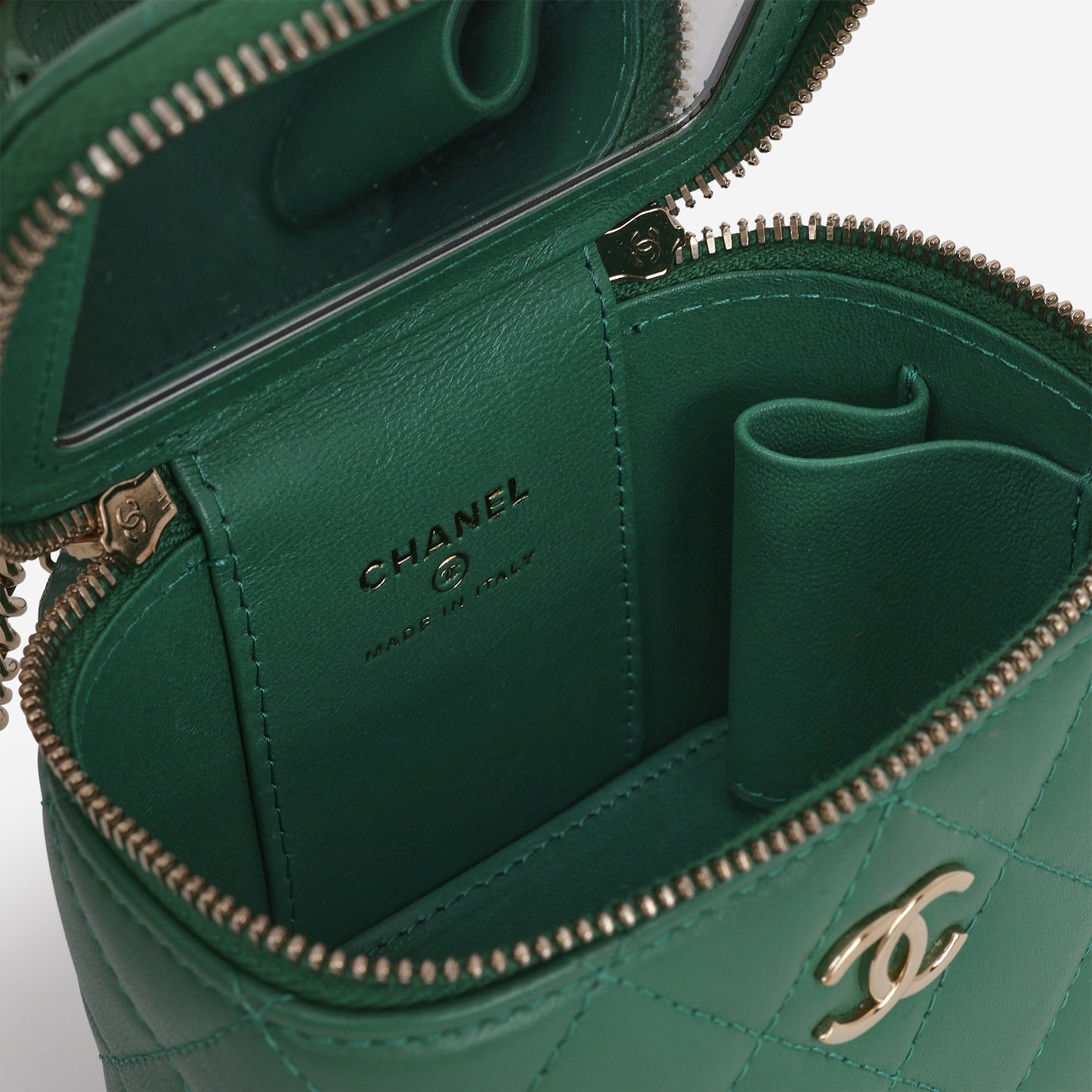 Chanel Mini Top Handle Vanity - Green Lambskin | Champagne Gold Hardware