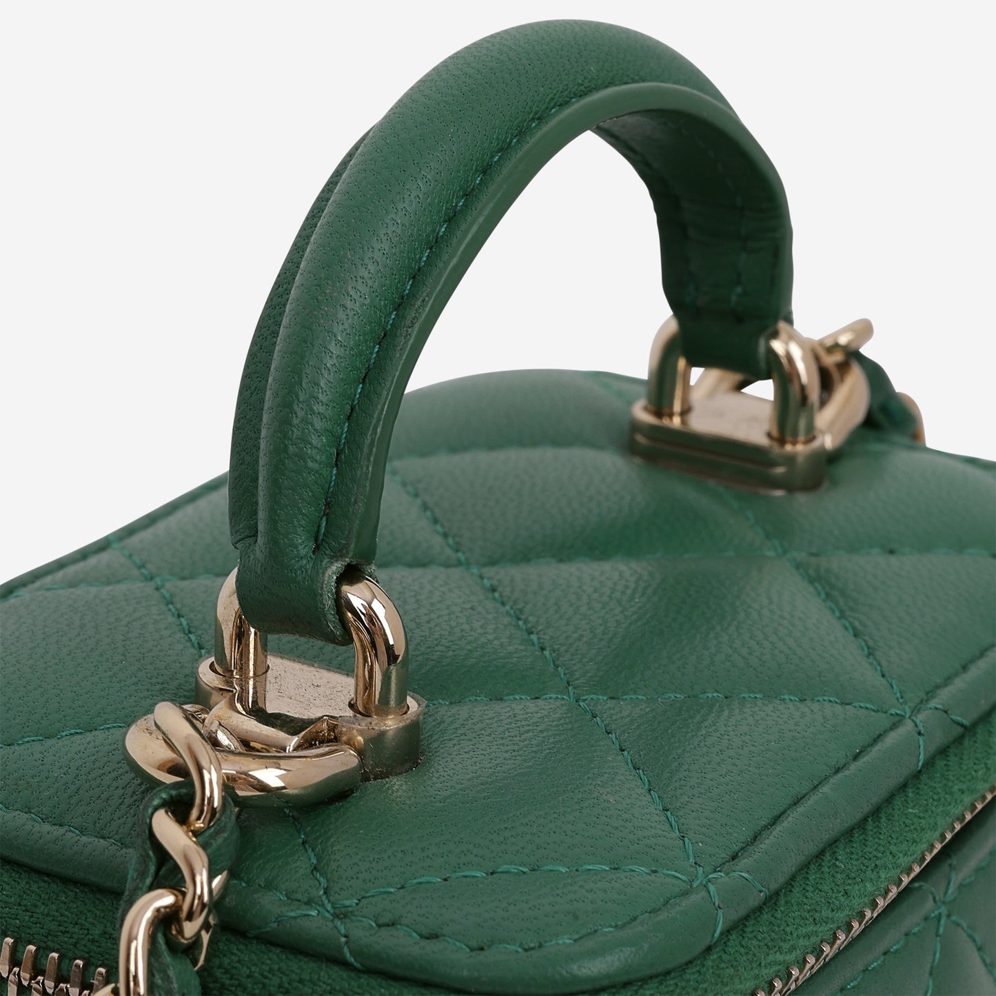 Chanel Mini Top Handle Vanity - Green Lambskin | Champagne Gold Hardware