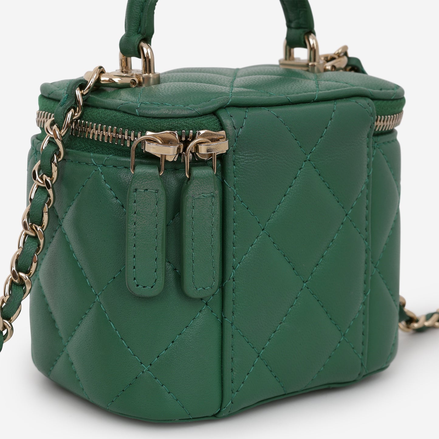 Chanel Mini Top Handle Vanity - Green Lambskin | Champagne Gold Hardware