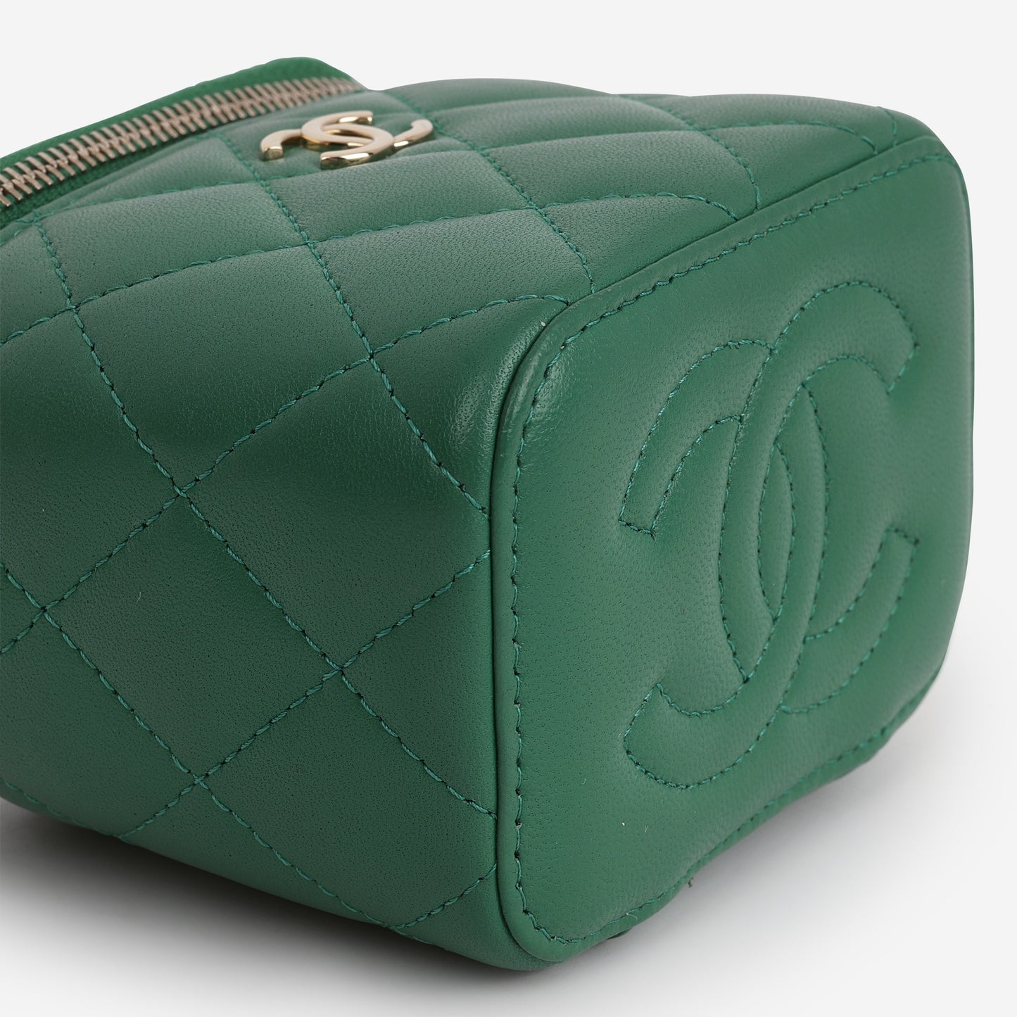 Chanel Mini Top Handle Vanity - Green Lambskin | Champagne Gold Hardware