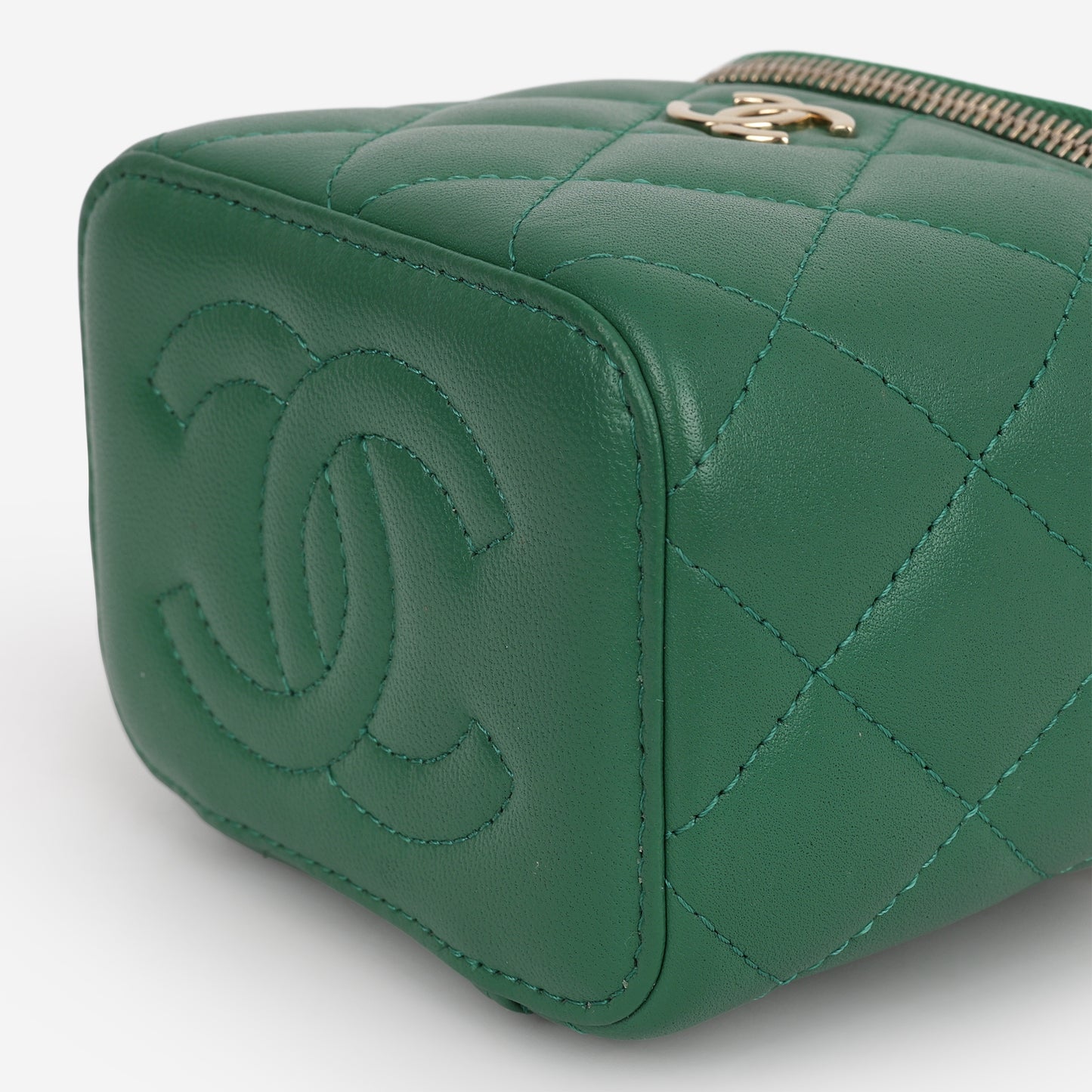 Chanel Mini Top Handle Vanity - Green Lambskin | Champagne Gold Hardware