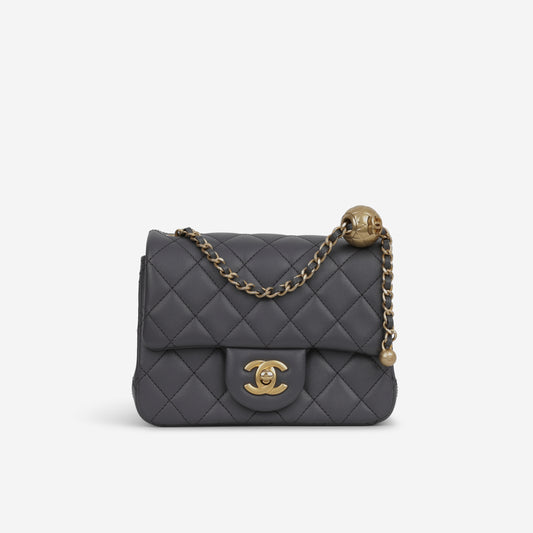 Chanel Mini Square CC Crush - Dark Grey Lambskin | Aged Gold Hardware