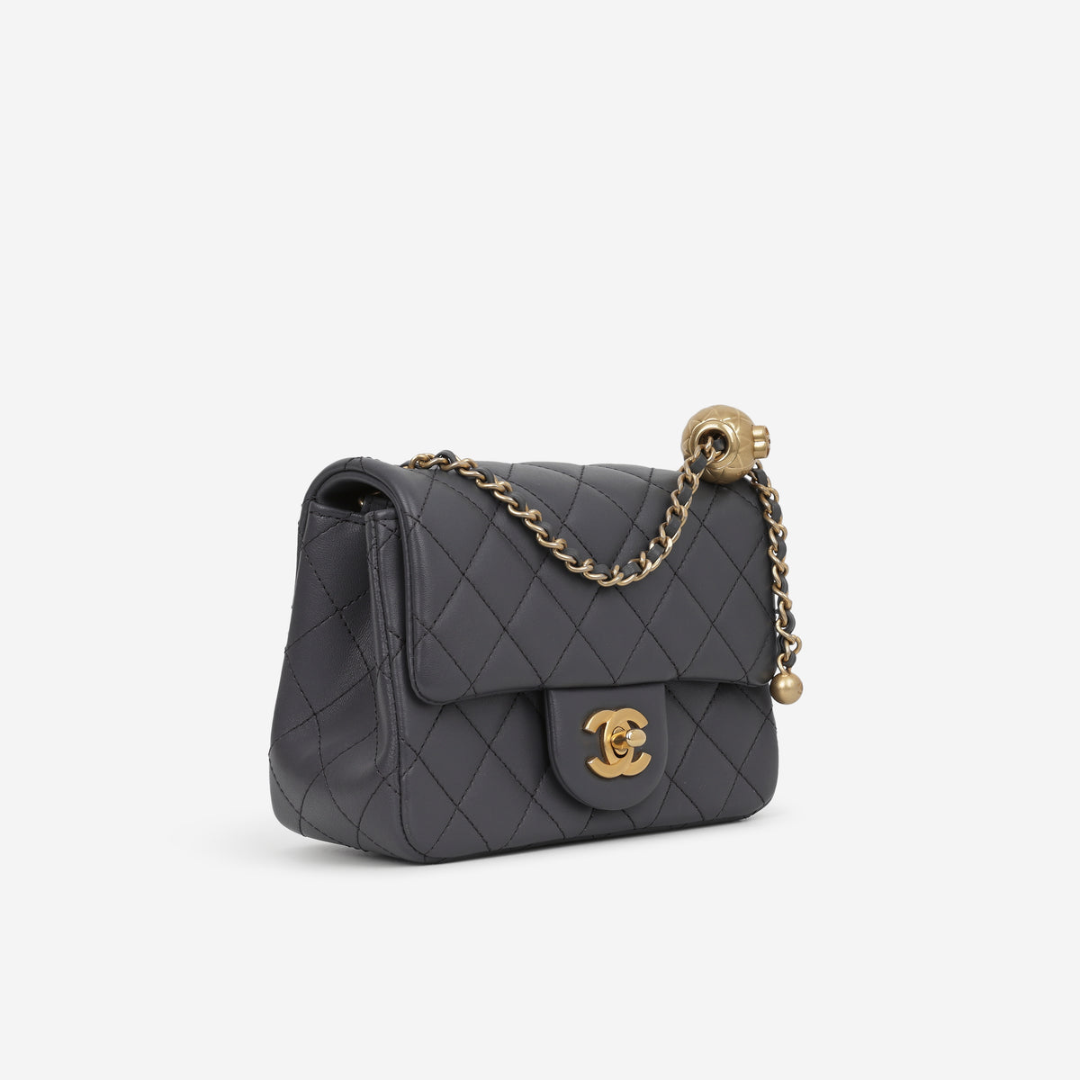 Chanel Mini Square CC Crush - Dark Grey Lambskin | Aged Gold Hardware