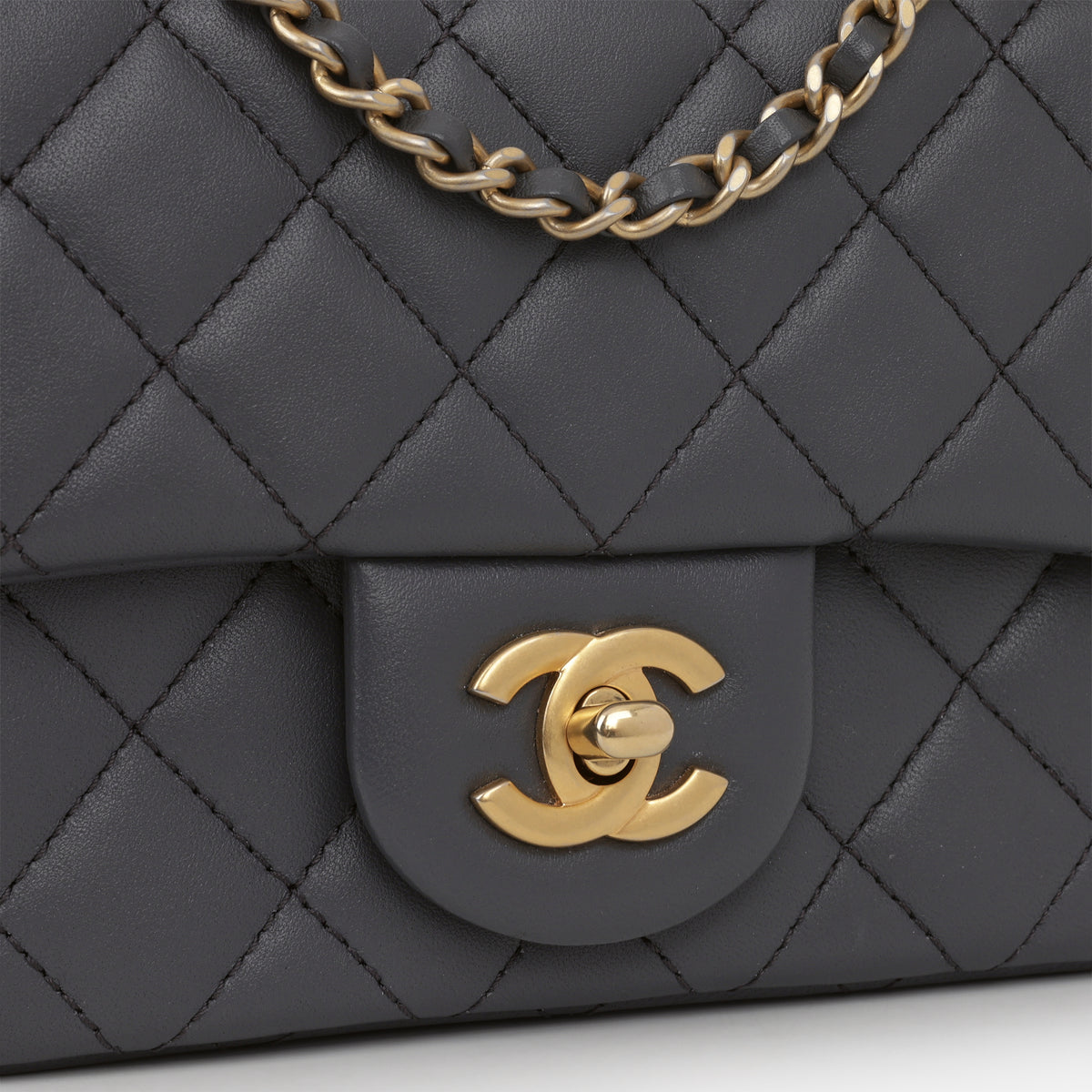 Chanel Mini Square CC Crush - Dark Grey Lambskin | Aged Gold Hardware