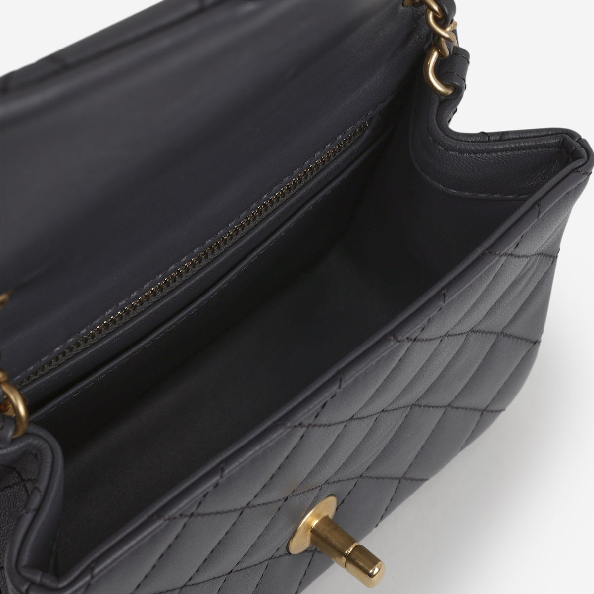 Chanel Mini Square CC Crush - Dark Grey Lambskin | Aged Gold Hardware