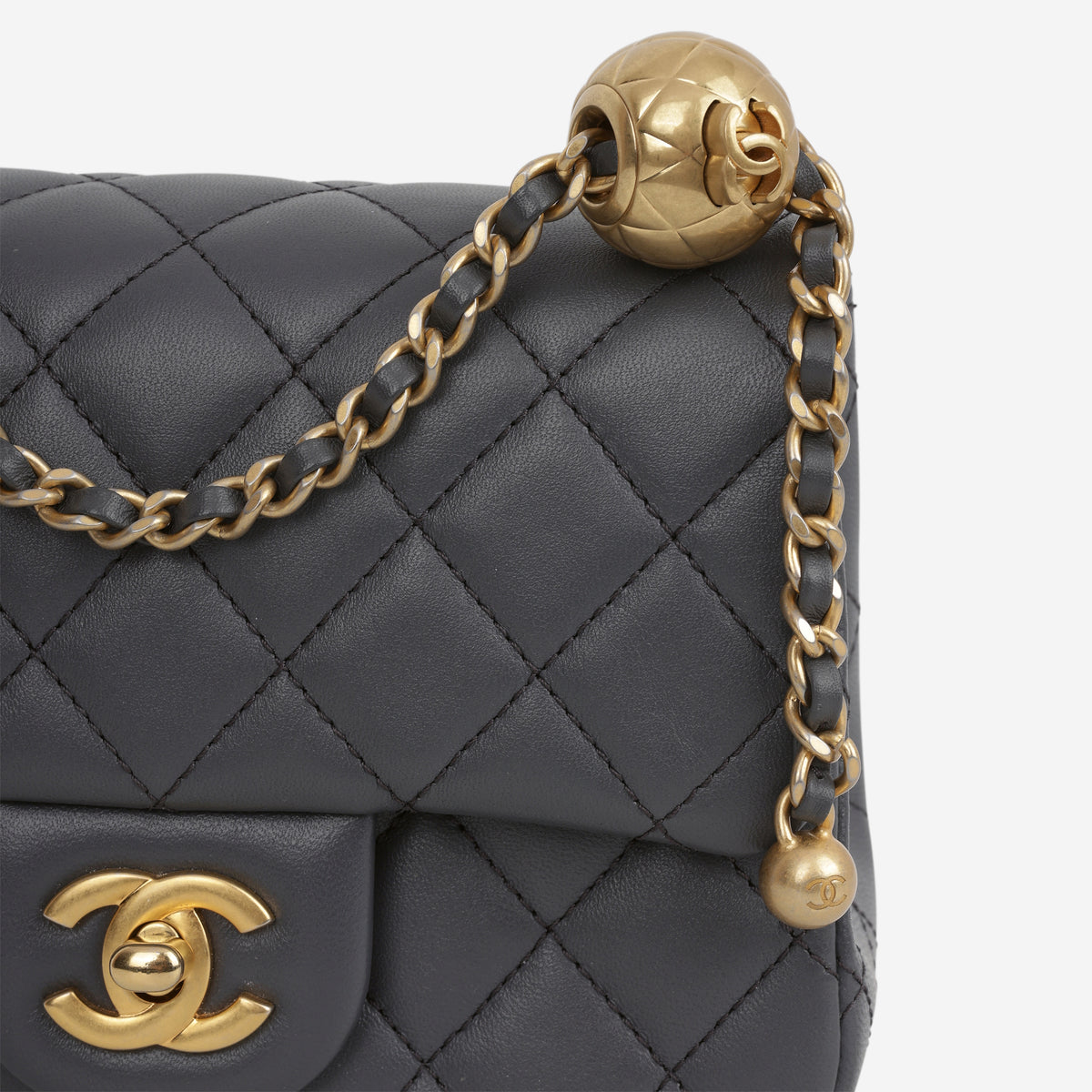 Chanel Mini Square CC Crush - Dark Grey Lambskin | Aged Gold Hardware