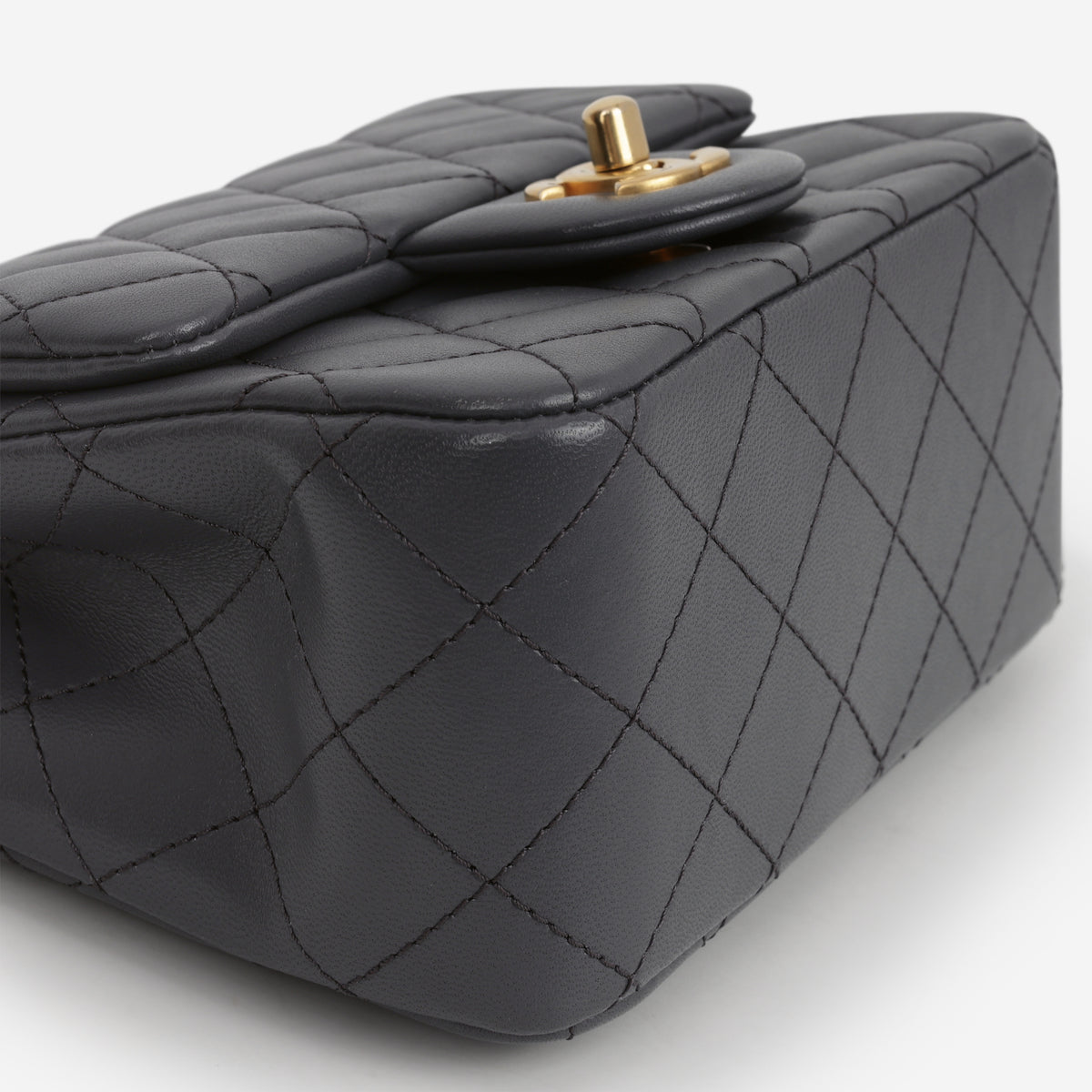 Chanel Mini Square CC Crush - Dark Grey Lambskin | Aged Gold Hardware