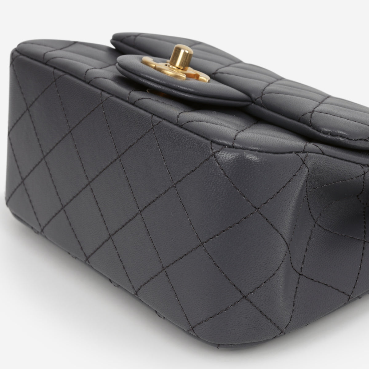 Chanel Mini Square CC Crush - Dark Grey Lambskin | Aged Gold Hardware
