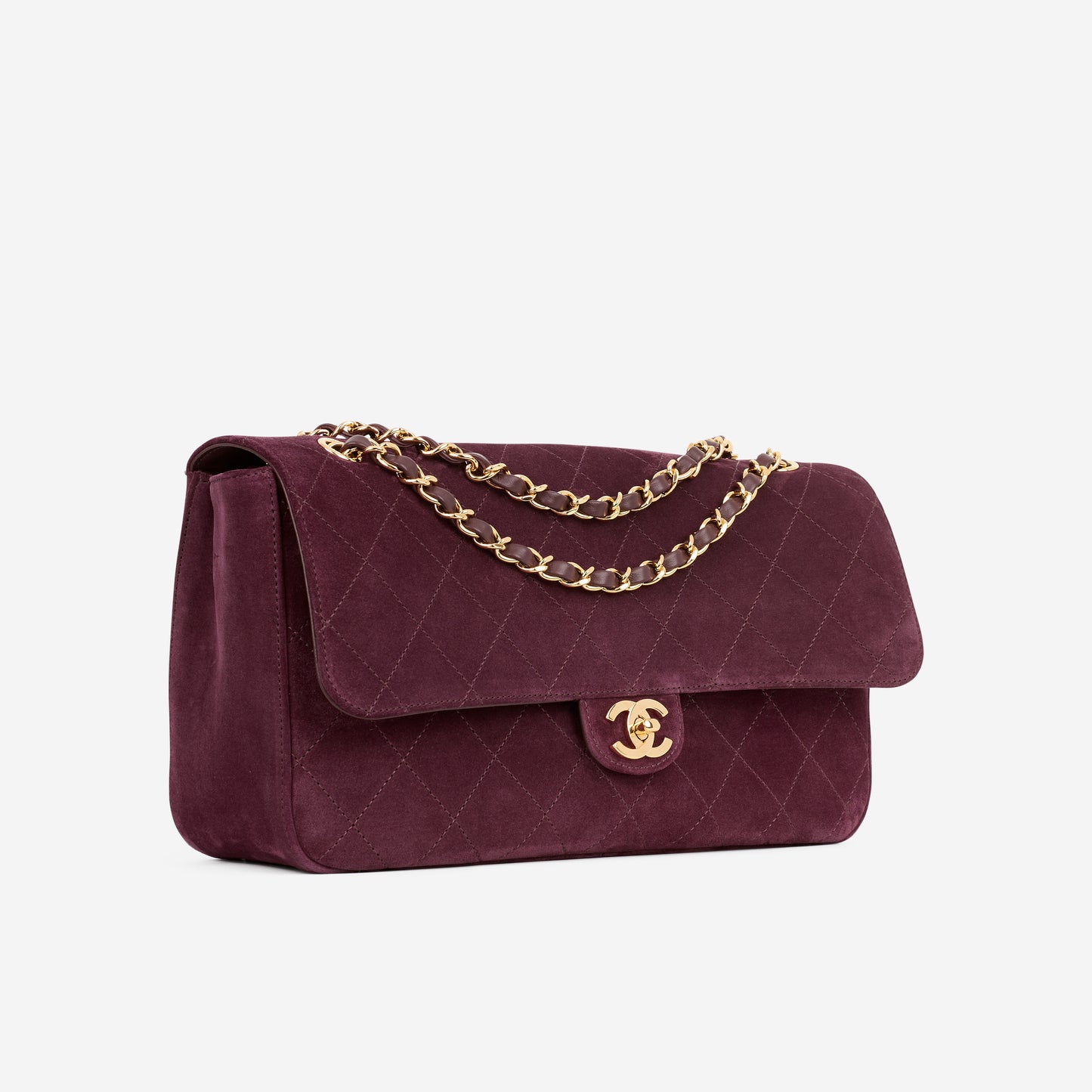 Chanel Maxi Flap 32 Bag - Burgundy Suede | Gold Hardware