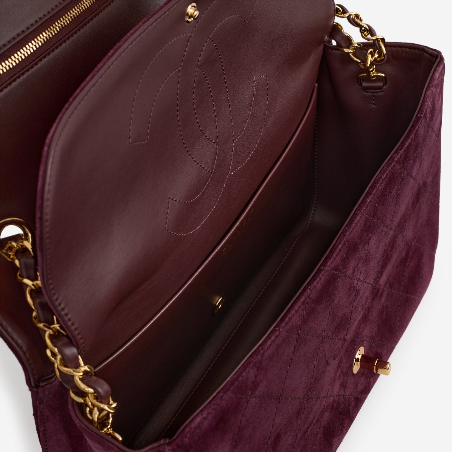 Chanel Maxi Flap 32 Bag - Burgundy Suede | Gold Hardware