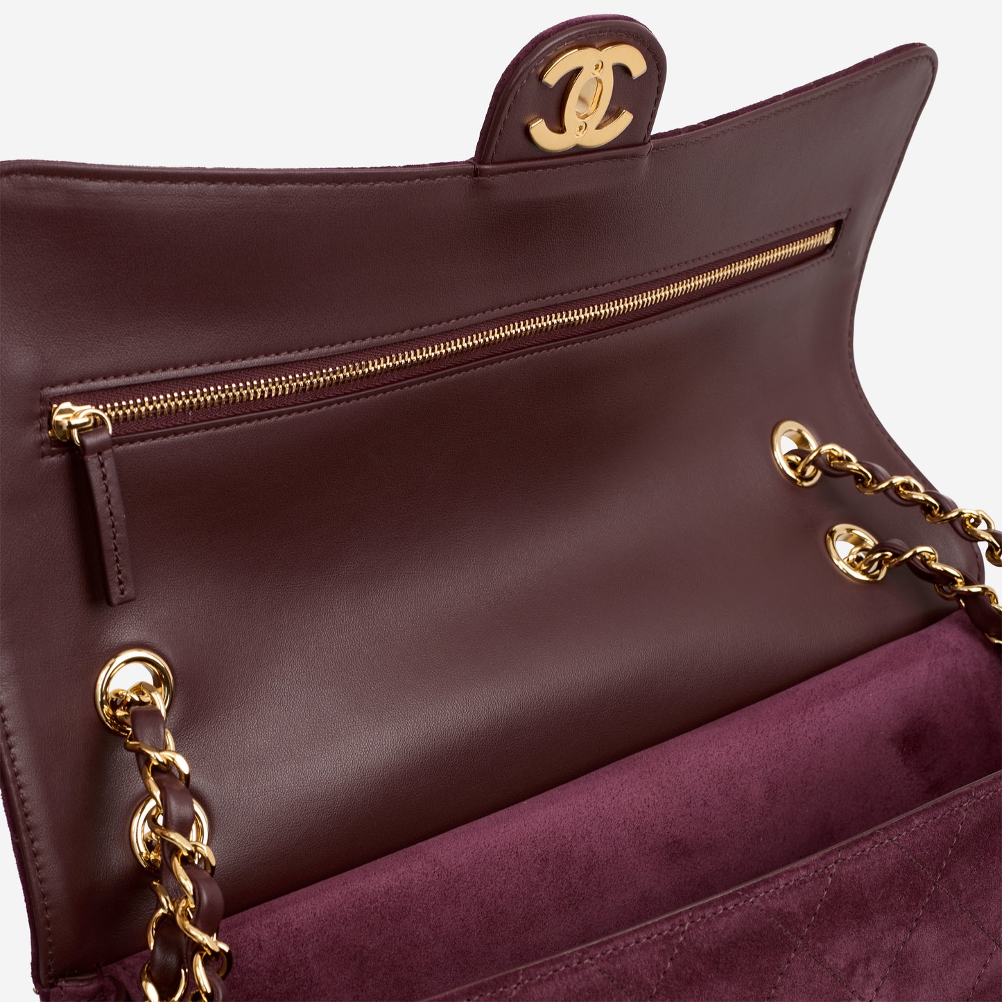 Chanel Maxi Flap 32 Bag - Burgundy Suede | Gold Hardware