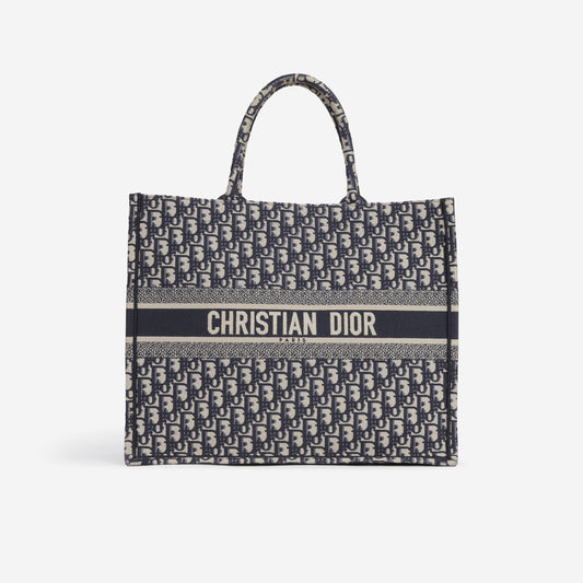 Dior Large Book Tote - Navy Oblique Jacquard