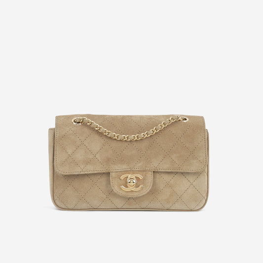 Chanel Mini "Souplissimo" Flap - Dark Beige Suede Goatskin | Gold Hardware